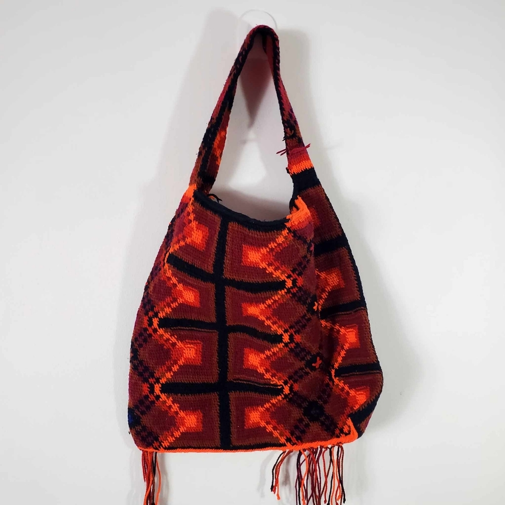 Vintage Boho Carpet Tote Bag Handmade Hippie Wool